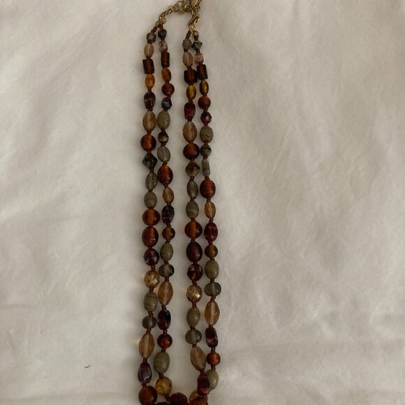 Brown Glass Double Bead Necklace & Matching Earrings - Picture 2 of 2